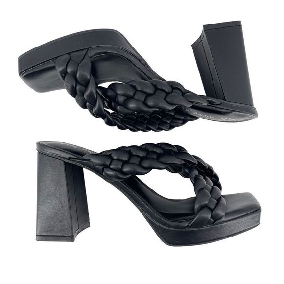 Anne Klein Aiden Chunky Platform Black Faux Leather Block Heel Sandal Size 10 - Picture 6 of 16